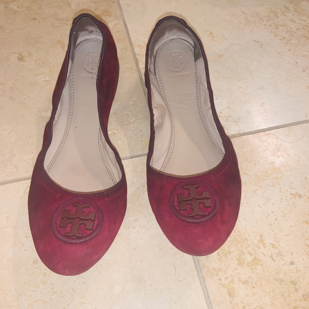 Tory Burch Suede Burgundy Flats Size 9